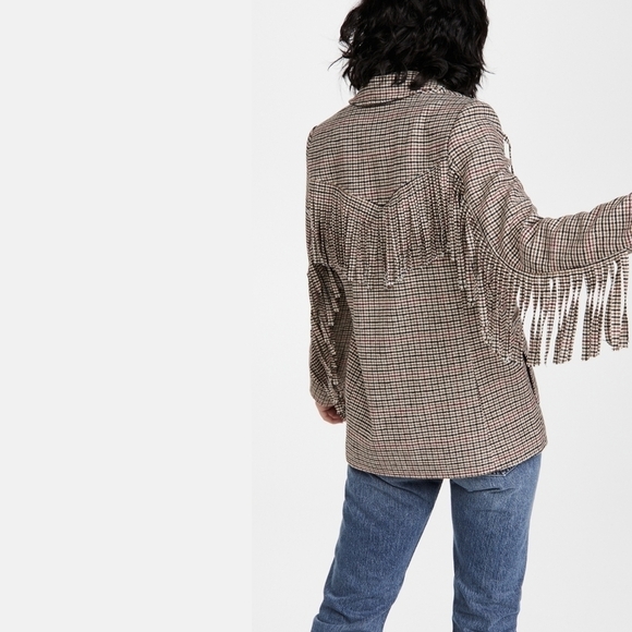 Rails Jagger Houndstooth Plaid Button Front Blazer, Pockets, Fringe Detail sz M - Picture 3 of 15